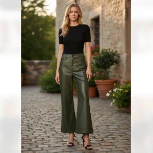 NWT Joe's Faux Leather Ankle Wide Leg Pants 33 x, HUNTER